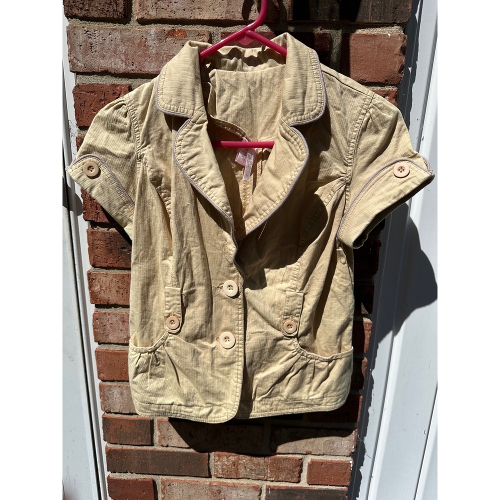 Rue21 Khaki Tan Short Sleeve Button Up Peplum Jacket Women Medium #0038
